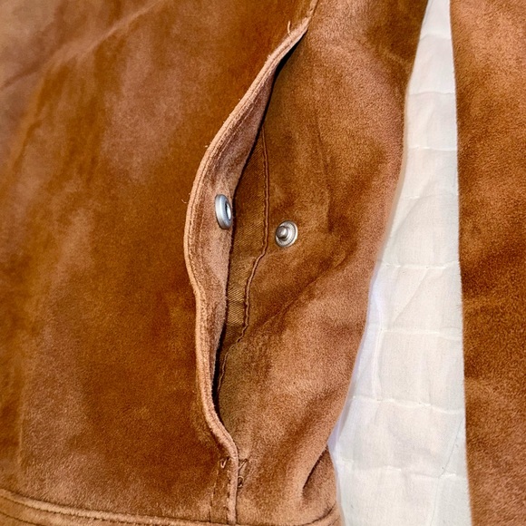 REISS Tobacco Brown Suede Leather Trucker Jacket Shearing Collar Extra Small XS - Picture 5 of 14